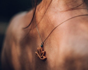 Customizable Wooden Lotus Pendant Necklace for Women