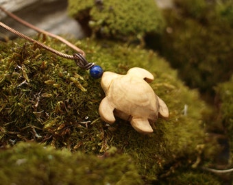Wooden Turtle Pendant Necklace for Women and Men