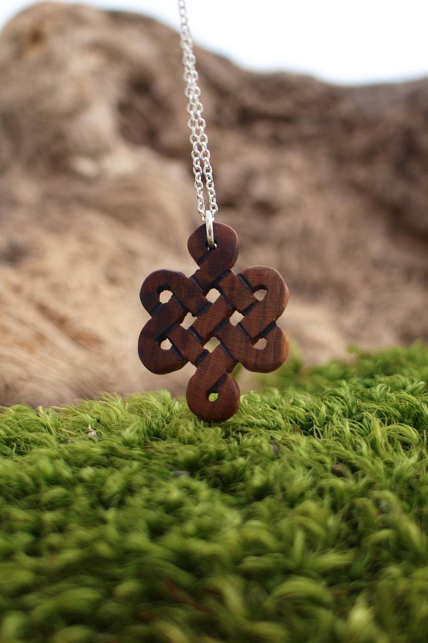 Customizable Tibetan Wooden Infinity Knot Pendant Necklace for Women and Men