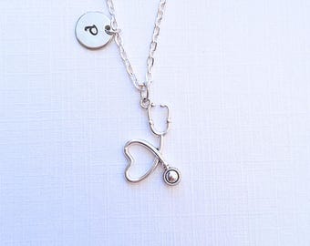 Silver Heart Stethoscope Necklace, Medical Graduation, Gift for Doctor or Nurse, veterinary, Student gift