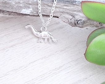 Brachiosaurus Necklace: Silver Dinosaur Pendant, Stainless Steel Chain