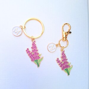 Enamel Flower Keychain, Lavender,  Purse Charm, Keyring