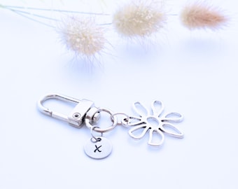 Flower Initial Keychain, Stainless Steel Bag Charm