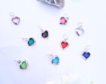 Charm de corazón con piedra natal de plata: Colgante adicional, charm para pulsera