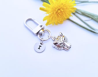 Tiger Head Keychain, Initial Personalized, Stainless Steel Keychain
