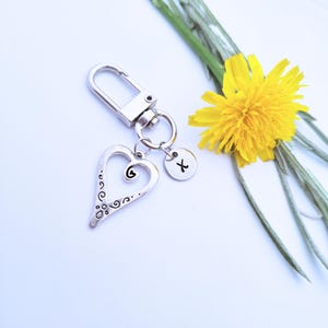 Heart Keychain, Stainless Steel, Personalized Initial Charm