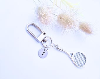 Llavero con raqueta de tenis, dije con inicial, regalo deportivo