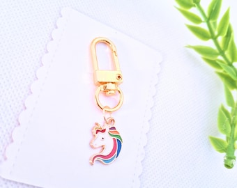 Enamel Unicorn Keychain, Rainbow Charm, Handmade Initial