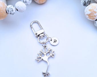 Neuron Keychain, Personalized Initial, Science Gift