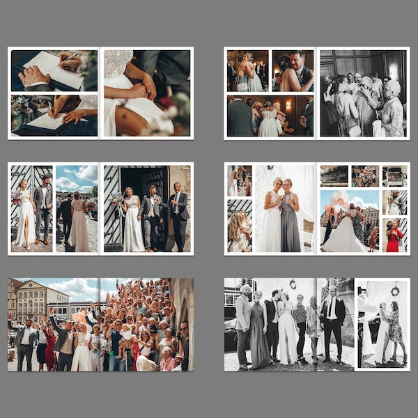Wedding Photobook Photoshop Template, 30x30 cm, 50 Seiten, PSD/PSB Datei