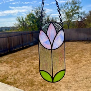 Purple Pink Flower Suncatcher Tulip.Stained glass Home Decor Pendant Garden Window Wall Hangings.Unique elongated tulip flower. Flower lover