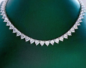 4.50Ct Colorless Heart Cut Moissanite Tennis Necklace, Women's Moissanite Necklace, Heart Cut Moissanite Necklace, Diamond Tennis Necklace