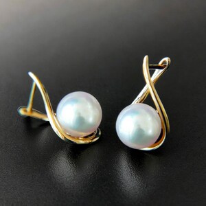 Classic Infinity Akoya Pearl Hook Earrings 18K Gold Plated Akoya Pearl Dangle Drop Earrings Women Bridal Akoya Pearl Jewelry Infinity Hope