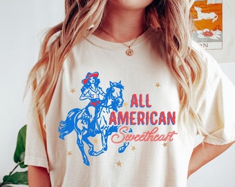 American Cowgirl Comfort Colors Tee: Patriotic July 4th Shirt