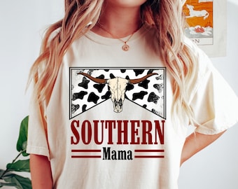 Comfort Colors Southern Mama T-Shirt: Western Bull Skull Graphic