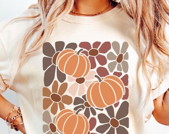 Boho Floral Pumpkin Comfort Colors T-shirt: Retro Fall Tee