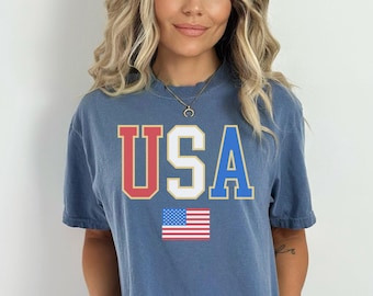 Comfort Colors USA Shirt, Retro Style USA Tshirt, America Patriotic Shirt, Womens July 4th Tshirt, Big USA Tshirt, 4th of July Tee, Usa Tee