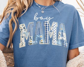 Boy Mama Faux Patchwork Comfort Colors Shirt | Mother's Day Shirt