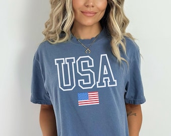 Comfort Colors USA Shirt, Retro Style USA Tshirt, America Patriotic Shirt, Womens July 4th Tshirt, Big USA Tshirt, 4th of July Tee, Usa Tee