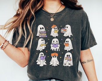 Ghost Reading Books Comfort Colors Shirt: Bookish Halloween Tee