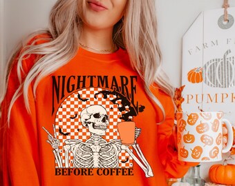 Funny Skeleton Coffee Sweatshirt: Halloween Fall Sweater