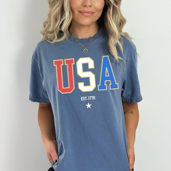 Comfort Colors USA Shirt, Retro Style USA Tshirt, America Patriotic Shirt, Womens July 4th Tshirt, Big USA Tshirt, 4th of July Tee, Usa Tee