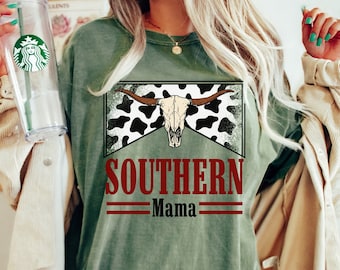 Southern Mama Bull Skull Comfort Colors T-Shirt: Western Boho Mom Tee