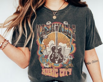 Comfort Colors Nashville Music City T-Shirt: Retro Tennessee Tee