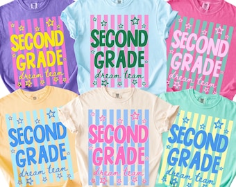 Second Grade Dream Team Stripes Comfort Colors Shirt, Back to School Matching 2nd Grade Teacher Team Tee, Second Grade Teacher Crew