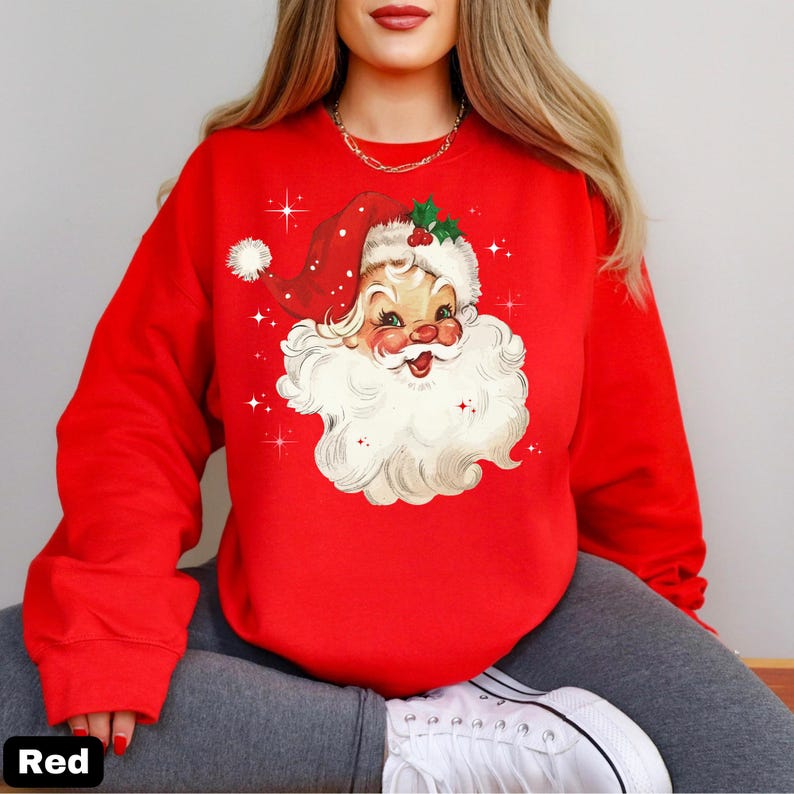 Vintage Santa Christmas Sweatshirt - Winter Holiday Santa Claus Sweater ...