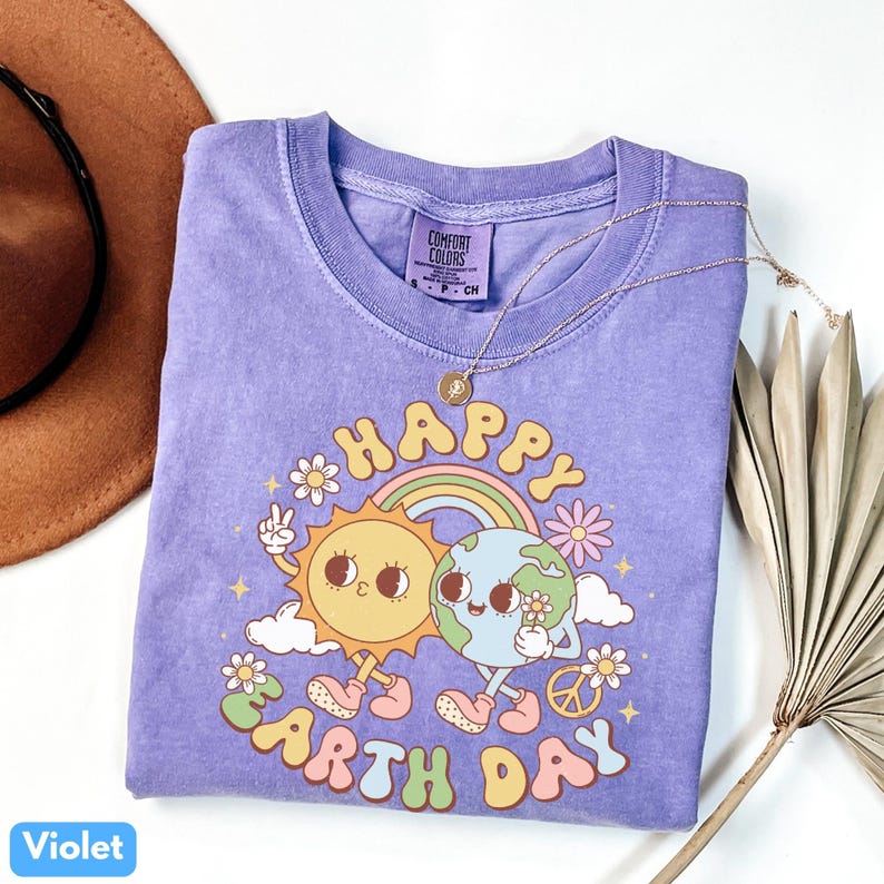 Comfort Colors Earth Day T-Shirt: Planet Climate Change Tee Violet