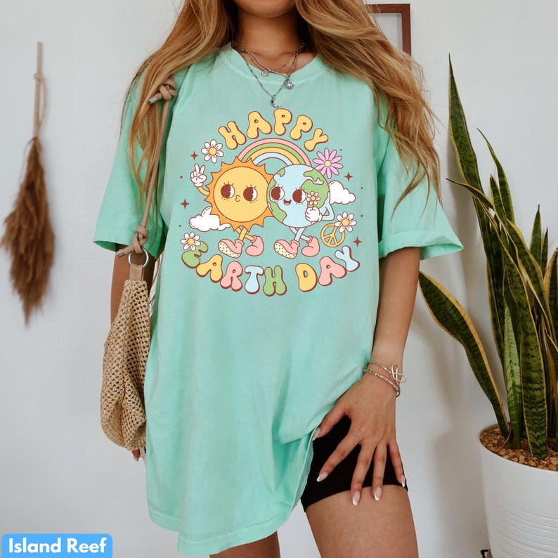 Comfort Colors Earth Day T-Shirt: Planet Climate Change Tee Island Reef
