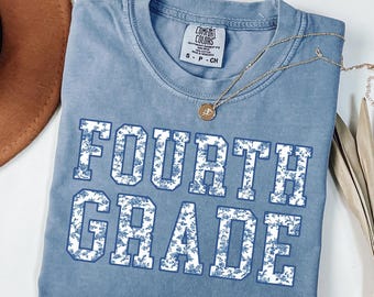 Comfort Colors Fourth Grade Teacher Shirt: Toile de Jouy Back To School Matching Tee