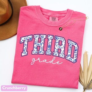 Comfort Colors Third Grade Teacher Shirt: Toile de Jouy Floral Tee ComfoColoCrunchberry