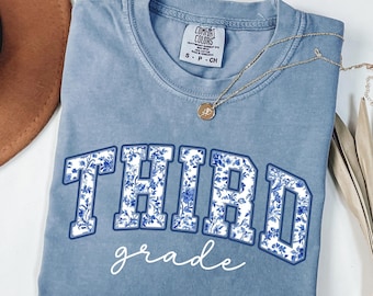Comfort Colors Third Grade Teacher Shirt, Toile de Jouy 3rd Grade Tshirt, Teacher Appreciation Gift, Third Grade Teacher Team Shirts, Floral