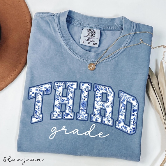 Comfort Colors Third Grade Teacher Shirt: Toile de Jouy Floral Tee