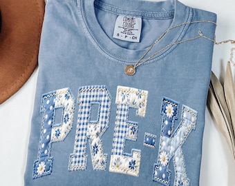 Pre-K Teacher Faux Patchwork Comfort Colors Shirt, Back To School Matching Preschool Teacher Team Tee, Pre-K Squad