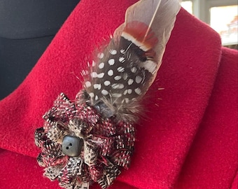 Luxury Handmade Feather & Wool Jacket/Hatpin. One of a kind!