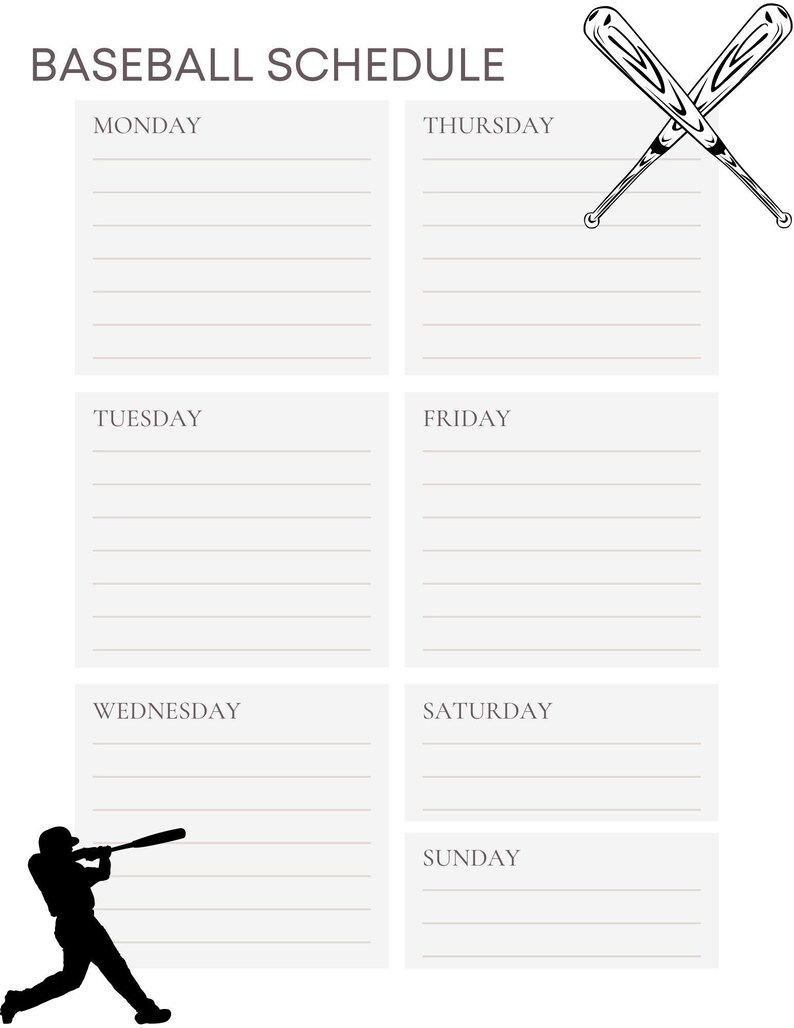 Baseball Schedule for Busy Moms to Keep Kids Schedule Organized Etsy