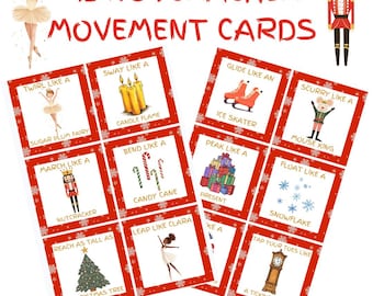 12 Nutcracker Christmas Movement Cards For Kids Dance/Ballet Lessons