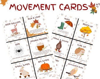 12 Fall/Autumn Movement Cards For Kids Dance/Ballet Lessons