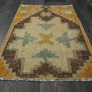 1&#39;4 x 2 ft, ORNAGE WOOL RUG, Door Mat, Mini Rug, Turkish Small Rug, Bedside Rug, 1x2 Rug, Kitchen Throw Rug, Bathroom Rug, Welcome Mat Decor