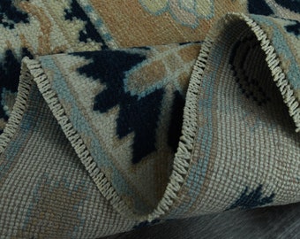 130x150 cm großer Vintage türkischer Teppich Orange, Beige, Blau, Handgemachter Teppich, Wollteppich, Wohnzimmer Dekor, Oushak Teppich, Wollteppich, 100x150, Stern