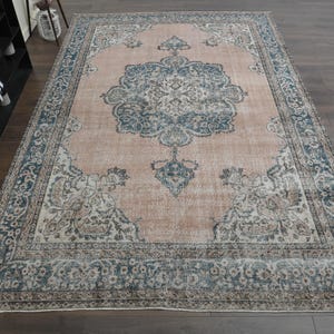8&#39;1x12 ft, ORIENTAL TURKISH RUG, Vintage Rug, Oushak Rug, Wool Handknotted Rug, Antique Rug,  Living Room Rug, Home Decor, Orange Blue Rug