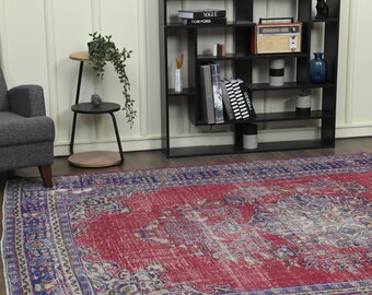7'8x10'5 ft, PINK ORIENTAL RUG, Living Room Rug, Handmade Wool Rug