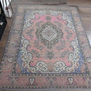 9.4x12.7 ft, OVERSIZED AREA RUG, Vintage Rug, Oushak Rug, Bohemian Rug, 9x13 Area Rug, Living Room Rug, Wool Rug, Large Area Rug, Pink Rug