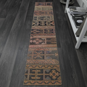 1.3x6.3 ft, PATCHWORK RUNNER RUG, Vintage Oushak Runner, Turkish Runner, Boho Decor, Wool Runner, Patchwork Rug, Entryway Runner, Washable