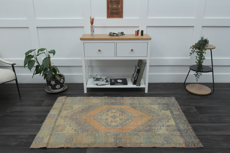 3'6x5'7 ft, VINTAGE TÜRKISCHER TEPPICH, Minimalistischer Teppich, Teppich, Flur Teppich, Dekor Teppich, Designerteppich Bild 10