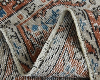 100x160cm, ÄSTHETISCHER VINTAGE Teppich, Orange Blauer Orientteppich, Vintage Türkischer Teppich, Oushak Teppich, Boho Teppich, 100x150, Wohnzimmerteppich