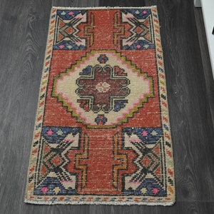 1.4x2.9 ft TURKISH RUG, Vintage Rug, Wool Rug, Small Rug, Anatolian Rug, Meditation Rug, Small Turkish Rug, Vintage Bath Mat, Handwoven Rug